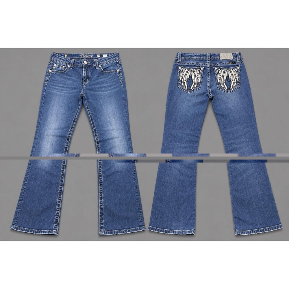 Miss Me jeans Women's 32 Mid Rise boot Angel Wings y2k embellished rhinestone